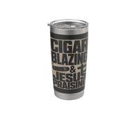 Cigar Blazing & Jesús alabando al entusiasta cristiano del cigarro Vaso térmico de acero inoxidable de doble pared