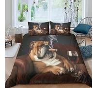 cigar smoking dog style Funda Edredon Microfibra Suave 3 Piezas Estampado 3D cigar smoking dog estilo Funda de Edredón con Funda de Almohada Lavables Transpirable for Adultos Super king（260x220cm）