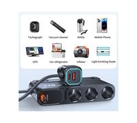Cigarette Lighter Splitter 228W USB C Car Charger Adapter QC3.0 with PD45W Telescopic Cable LED Voltage Display 12V/24V