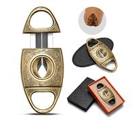 CIGARLOONG Cortador de cigarros Acero inoxidable Bronce Grabado V Corte Blade Cigarro Guillotina (Oro)