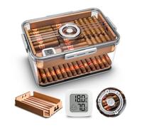 CIGARLOONG Humidor de cigarros gran acomodación 100 puros, estante de madera de cedro incorporado con higrómetro caja de almacenamiento transparente para puros (sin puros)
