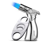 CIGARLOONG Juego de 2 cortadores de cigarros y mecheros de hoja de acero inoxidable, guillotina y cuatro encendedores recargables de llama de chorro (plateado)