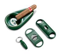 CIGARLOONG Juego de cenicero y cortador de cigarros, cenicero portátil de cerámica con guillotina de cigarros, cortador en V y perforador de puros, juego de accesorios para cigarros, regalo para