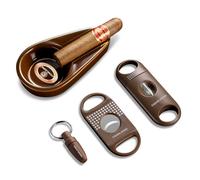 CIGARLOONG Juego de cenicero y cortador de cigarros, cenicero portátil de cerámica con guillotina de cigarros, cortador en V y perforador de puros, juego de accesorios para cigarros, regalo para