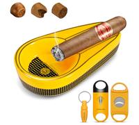 CIGARLOONG Juego de cenicero y cortador de cigarros, cenicero portátil de cerámica con guillotina de cigarros, cortador en V y perforador de puros, juego de accesorios para cigarros, regalo para