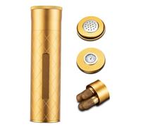 CIGARLOONG Tubo de cigarro de aluminio, humidificador de viaje hermético con higrómetro y humidificador, estuche para 3 puros, Cuadros dorados, moderno
