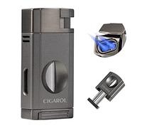 CIGAROL Mechero de 2 Llamas Con Corta Puros en V y Soplete de Cocina - No Contiene Gas, Grandes Regalos Para Hombres (Gris)