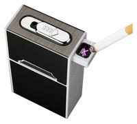 Cigarrera Para Mujer - Cigarrera Hombre, Pitillera Con Encendedor, 20 Cigarrillos Regulares, Caja De Expulsión Automática Recargable Por USB, Soporte Dispensador(Black)
