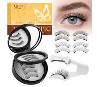 Ciglia Finte Magnetiche Naturali, Ciglia Finte Magnetiche riutilizzabili con applicatore, non c'è bisogno di colla magnetica per Ciglia QUEWEL facile da indossare e rimuovere （DH02+04)