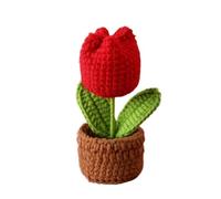 CIGPKLO Flores de Ganchillo Mini Tulipanes en Maceta con Flores de Ganchillo for Tejer, decoración for Mesa Coche, Artificiales Tejidas a Mano(Red)