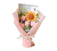 CIGPKLO Flores de Ganchillo Ramo de Flores Artificiales Ganchillo Hecho a Mano for Aniversario, Girasol, Margarita, día la Madre, cumpleaños(Pink)