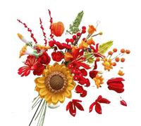 CIGPKLO Flores de Ganchillo Ramo de Flores Ganchillo Hecho a Mano, Naranja y Rojo, Girasol otoñal, tulipán, Lirio, Artificiales Tejidas, decoración del hogar(Color 02)