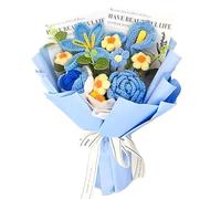 CIGPKLO Flores de Ganchillo Ramo de Tulipanes Crochet Hecho a Mano, Flores for Mujer, Día la Madre, San Valentín, Aniversario, cumpleaños(Blue)