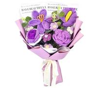 CIGPKLO Flores de Ganchillo Ramo de Tulipanes Crochet Hecho a Mano, Flores for Mujer, Día la Madre, San Valentín, Aniversario, cumpleaños(Purple)
