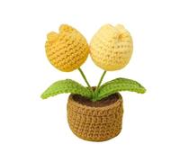 CIGPKLO Flores de Ganchillo Tulipán Tejido a Crochet en Maceta de 12 cm, miniplantas rellenas, decoración Mesa for el hogar, for mamá, San Valentín, Navidad y graduación(Color-03)