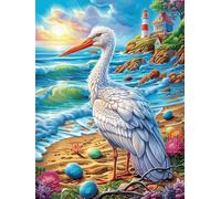 Cigüeña de pie en playa tropical Puzzles 1000 Piezas Maquetas 3D Construir Sin Pegamento Paisaje de cuento de hadas en caricatura Rompecabezas Educativo Para Familia Desafío Intelectual Decoración Hog