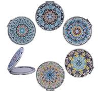 CigyYogy Espejo de Maquillaje de Viaje Compacto - Mini Bolsillo de Mano Espejos - portátil Redondos - 1x 2X Aumento - Mandala Designs para Mujeres Dama Amigos Muchachas Conjunto de 6