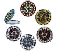 CigyYogy Espejo de Maquillaje de Viaje Compacto - Mini Bolsillo de Mano Espejos - portátil Redondos - 1x 2X Aumento - Mandala Designs para Mujeres Dama Amigos Muchachas Conjunto de 6