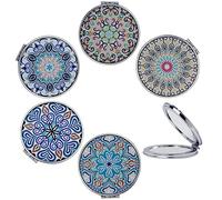 CigyYogy Espejos de Bolsillo pequeños Plegado Redondo - Mini Espejos de Bolsillo - Double Sided with 1x 2X Magnification - Mandala Designs para Mujeres Dama Amigos Muchachas Conjunto de 6