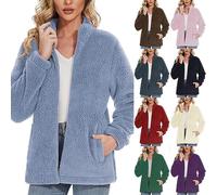 Cihdmfb Chaqueta de forro polar para mujer invierno cómoda sudadera cálida con cremallera completa y cuello alto sudadera de forro polar oversize sudadera de forro polar acogedora chaqueta de invierno