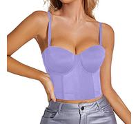 Cihdmfb Crop Top Mujer Sexy Cuello de Pico Camisola Hombros Sin Mangas Corsé Bustier Sujetador Ajustado Corset Top Tirantes Básico Sólido Espaguetis Cami Tank Top Corto Cami Tops, E-lila., M