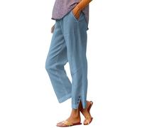 Cihdmfb Pantalones de lino para mujer, pantalones ligeros de verano, informales, cintura alta, algodón, correa, pantalones cargo, tallas grandes, pantalones capri, pantalones de playa, cómodos