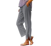 Cihdmfb Pantalones de lino para mujer, pantalones ligeros de verano, informales, cintura alta, algodón, correa, pantalones cargo, tallas grandes, pantalones capri, pantalones de playa, cómodos