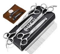 CIICII Tijeras Peluqueria Canina, 10 en 1 Tijeras para Perros de Acero Inoxidable con Punta Redonda de Seguridad (Tijeras para Adelgazar, Tijera Curvas y Rectas) para Peluquería Doméstica (Plata)