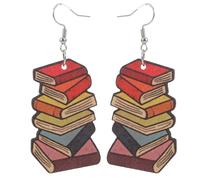 Ciieeo 1 par de pendientes colgantes de madera con forma de libro, pendientes de agradecimiento para profesores, joyería para la vuelta al cole para mujeres, estudiantes, bibliotecarias, amantes de