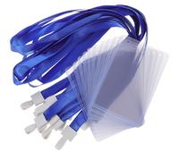 Ciieeo 10 Fundas Porta Credencial Transparente Vertical Funda Protectora de Plástico Rígido, Tamaño Estándar para Tarjetas de Identificación, 1.5 Cierre Integrado y Cordón Azul, Adecuado