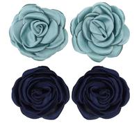 Ciieeo 2 Pares de Flores de Tela para Zapatos 6 Cm, Adorno Decorativo Diy, Flor de Té Borde Quemado en Azul Oscuro y Verde Azulado, Accesorio para Decoración de Ropa y Calzado