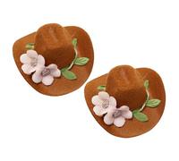 Ciieeo 2 Piezas Mini Sombreros De Fieltro Sombreros De Vaquero En Miniatura Lindos Sombreros De Muñeca Botella De Vino Sombrero De Estilo Occidental con Flor Pequeño Sombrero De Vestir
