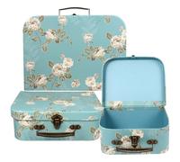 Ciieeo 3 Maletas de Cartón Decorativas con Estampado Floral, Apilables Asas de Metal, Cajas de Almacenamiento Elegantes para Baby Shower y Cumpleaños