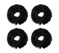 Ciieeo 4 Coleteros Peludos Elásticos de Piel Sintética Pelo, Gomas Cabello Suaves y Esponjosas en Color Negro, Accesorios de Moda para Mujer y Niña, Uso Diario y Fiestas