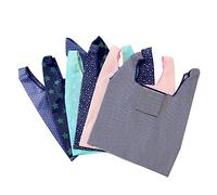 Ciieeo 6 Piezas Bolsa de Compras Plegable Oxford Estampado para Guardar Cosas al Aire Color Azul Oscuro Azul Claro Rosa Estampado de Pentagrama y Rayas Bolsa Portátil Almacenamiento