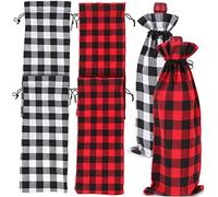 Ciieeo 6 Piezas Bolsa para Envasar Vino Tinto Bolsas para Obsequio Decorativas para Obsequio de Navidad Cuadros con Cordón Material de Algodón y Lino