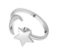 Ciieeo Anillo Abierto Ajustable de Luna y Estrella para Mujer Anillo Giratorio de Dedo Color Platino Diseño Regulable para Bodas y Fiestas