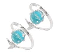 Ciieeo Anillo Ajustable de Aleación de Zinc Diseño de de y Cristal 2 Piezas de Joyería de Sirenita para Mujer Anillos Abiertos Llamativos para Uso Diario y Ocasiones Obsequios