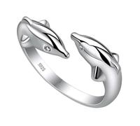 Ciieeo Anillo de Apertura Plateado Ajustable Diseño de Delfines Joyería para Mujer o Niña para Ocasiones Festivas