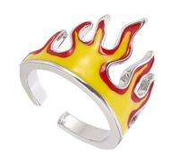 Ciieeo Anillo de Fuego Abierto de Hip Hop para Hombre, Joyería Metálica Amarilla Función Anticorrosión y Retención de Color Duradera Ocasiones