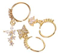 Ciieeo Anillos Nariz Colgante con Diseño de Mariposas y Perla Acero Inoxidable 3 Piezas 5 MM 7 MM 9 MM Piercings para Nariz con Cristales Joyería Corporal para Fiestas y