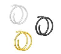 Ciieeo Anillos Nariz de Acero Inoxidable Set de 3 Piezas en Colores Dorado Plateado y Negro Diseño Espiral y Doble Círculo Accesorios para Decoración Nasal Unisex Uso Diario y