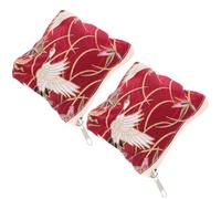 Ciieeo Bolsa de Algodón Roja con Brocado Japonés, Monedero Vintage Compacto 2 Piezas, Mini Bolso para Monedas y Llaves, Billetera Portátil para Viaje y Uso Diario