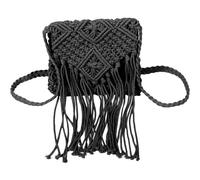 Ciieeo Bolso Bandolera Pequeño Tejido a Mano de Paja Negra Borlas para Mujer Bohemio para Playa y Viajes de Verano Ligero y Versátil