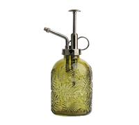 Ciieeo Botella Pulverizadora de Vidrio 350 Ml para Jardín, Pulverizador de Bomba Manual Diseño de Hoja Monstera, Color Verde Militar Boquilla Cobre, Regadera Pequeña para Plantas