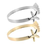 Ciieeo Brazaletes de Estrella de Mar Ajustables de Metal para Mujer, Pulseras Abiertas Conchas Marinas, Conjunto 2 Piezas en Color Dorado y Plateado, Joyería Bohemia para Verano y
