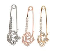 Ciieeo Broche de Moda 3 Piezas Tiara de Cristal Accesorio para Ropa en Aleación Dorada Rosa y Pin Decorativo para Bufanda y Suéter Adecuado para Fiestas y Eventos