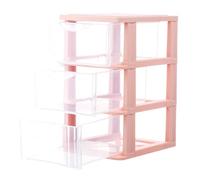 Ciieeo Caja de Almacenamiento de Escritorio Multifuncional Cajones Extraíbles, Plástico Transparente, Tres Niveles, Color Rosa, Organizador para Cosméticos, Papelería y Artículos