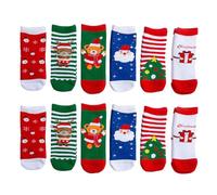Ciieeo Calcetines de Invierno para de 1 a 3 Años, 6 Pares de Algodón Peinado Dibujos Navideños, Calcetines Acolchados y Cálidos para Actividades Diarias