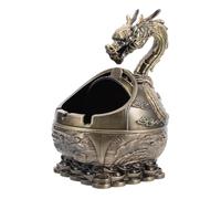 Ciieeo Cenicero de Metal a Prueba de Viento Tapa Estilo Vintage para Sala de Estar y Oficina, Diseño Decorativo de Dragón Antihumo para Hombres y Mujeres